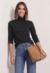 Langarm Shirt in Unifarbe mit Rollkragen