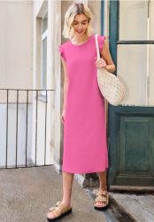 Midikleid mit Rundhals in Unifarbe