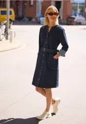 Kniefreies Denim Kleid mit Split Neck