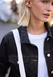 Jeansjacke im Rinsed-Look mit Kragen