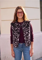 Fake Fur Weste mit Rundhals und Print