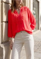 Tunika mit Split Neck und Embroidery