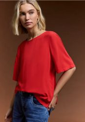 Kurzarm Bluse mit Rundhals in Unifarbe