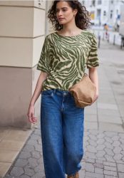 Kurzarm Bluse mit Rundhals und Print