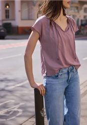 Dropped Shoulder Bluse mit Split Neck