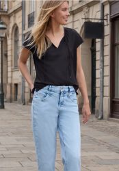 Dropped Shoulder Blusenshirt mit Bändern