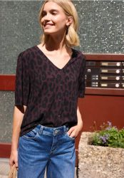 Kurzarm Bluse mit V
