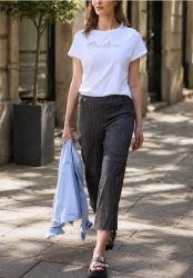 Gestreifte 7/8 Wide Leg Hose