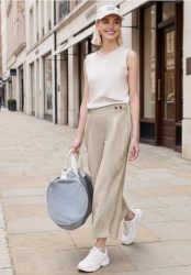 7/8 Mid Waist Wide Leg Hose im Leinen