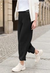 7/8 Mid Waist Wide Leg Hose im Leinen