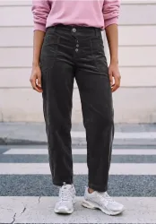 Mid Waist Barrel Leg Hose im Loose Fit