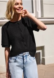 Kurzarm Jacke mit Rundhals und Knöpfen