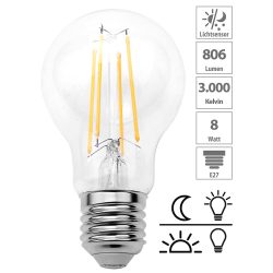 LED-Filament-Lampe mit Dämmerungssensor, E27, 8 W, 806 lm, warmweiss