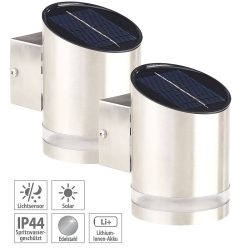 Lunartec 2er-Set Elegante Solar-LED-Wandleuchte für den Aussenbereich, Edelstahl