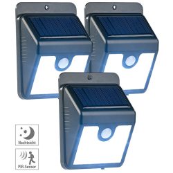 Luminea 3er-Set Solar-LED-Wandleuchten mit Bewegungssensor & Nachtlicht, 50 lm