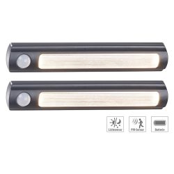 Luminea 2er-Set LED-Schrankleuchte, PIR- & Lichtsensor, 0,6 W, 25 Lm, 3000 K