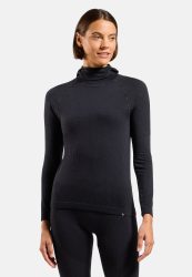 Odlo Seamless Performance Wool Funktionsshirt mit Gesichtsschutz für Damen - Wandern, Skilanglauf - schwarz, L