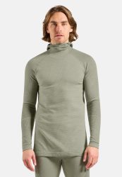 Odlo Seamless Performance Wool Base Layer mit Gesichtsmaske für Herren - Wandern, Skilanglauf - grün, XL