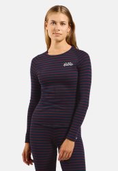 Odlo Active Warm Originals Stripes Base Layer Shirt für Damen - Wandern, Ski & Snow - blau, XL