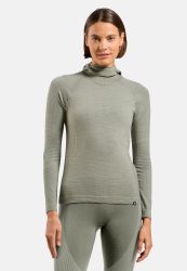 Odlo Seamless Performance Wool Base Layer mit Gesichtsmaske für Damen - Wandern, Skilanglauf - grün, XL