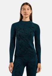 Odlo Performance Warm Blackcomb Base Layer Shirt für Damen - Trail Running, Skilanglauf - marineblau, XL