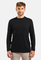 Odlo Merino 200 Pocket Langarm-Shirt für Herren - Wandern, Casual Comfort - schwarz, XXL