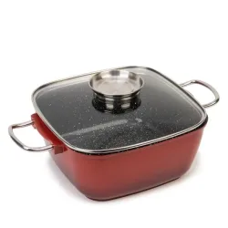 KING® Bräter Aluguss hoch 24 cm mit Galsdeckel rot