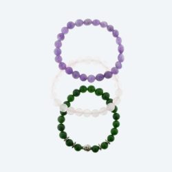 3er Set Armbänder Jade, Rosenquarz, Amethyst
