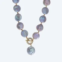 Collier Coin Keshi Perle + Anhänger, ca. 49 cm