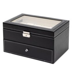Uhrenbox für 22 Uhren PU Leder schwarz, Samt creme