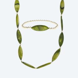 SET Collier und Armband Perlmutt olivgrün