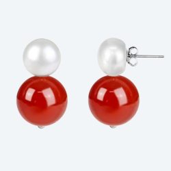 Ohrstecker 925 rhodiniert Achat rot, SWZPerle
