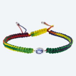 Armband 925 rhodiniert Tansanit Textilband bunt