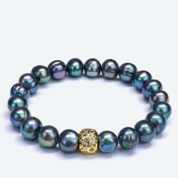 Armband Süßwasserzuchtperlen peacock, Zirkonia