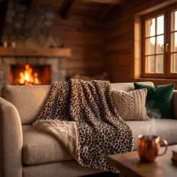 Felldecke Leopard dunkelbraun