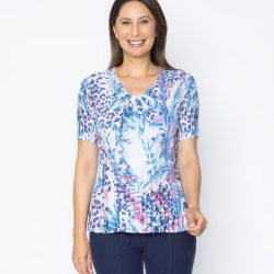 Jeannie Damen-Plissee-Shirt Leo & Blätter
