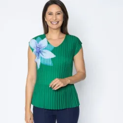 Jeannie Damen-Plissee-Shirt Blume