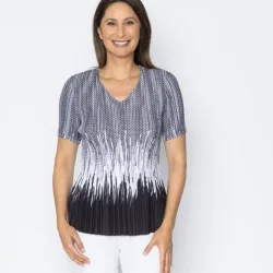 Jeannie Damen-Plissee-Shirt schwarz/weiß