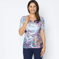 Jeannie Damen-Plissee-Shirt Paisley