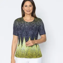 Jeannie Damen-Plissee-Shirt Zackenmuster