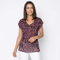 Jeannie Damen-Plissee-Shirt Flügelarm Zebra