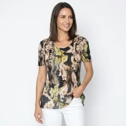 Jeannie Damen-Plissee-Shirt Tropical