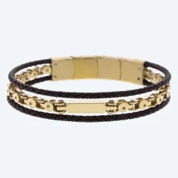Armband Edelstahl vergoldet, Leder