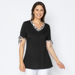 BRILLIANTSHIRTS Damen-Longshirt Uni mit Leo-Besatz