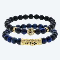 SET: 2x Armband Achat, Tigerauge, goldfarbig
