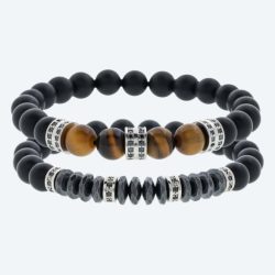 SET: 2x Armband Achat, Tigerauge, Hämatit