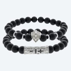 SET: 2x Armband Achat schwarz, silberfarbig