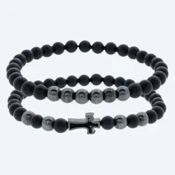 SET: 2x Armband Achat schwarz, geschwärzt