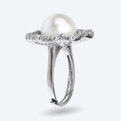 Ring 925 rhod. Süßwasserzuchtperle, Zirkonia