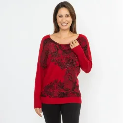 MILANO Design Damen-Pullover rot/schwarz